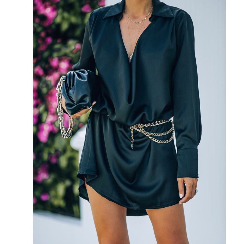 Satin drape high low mini dress (belt not included)